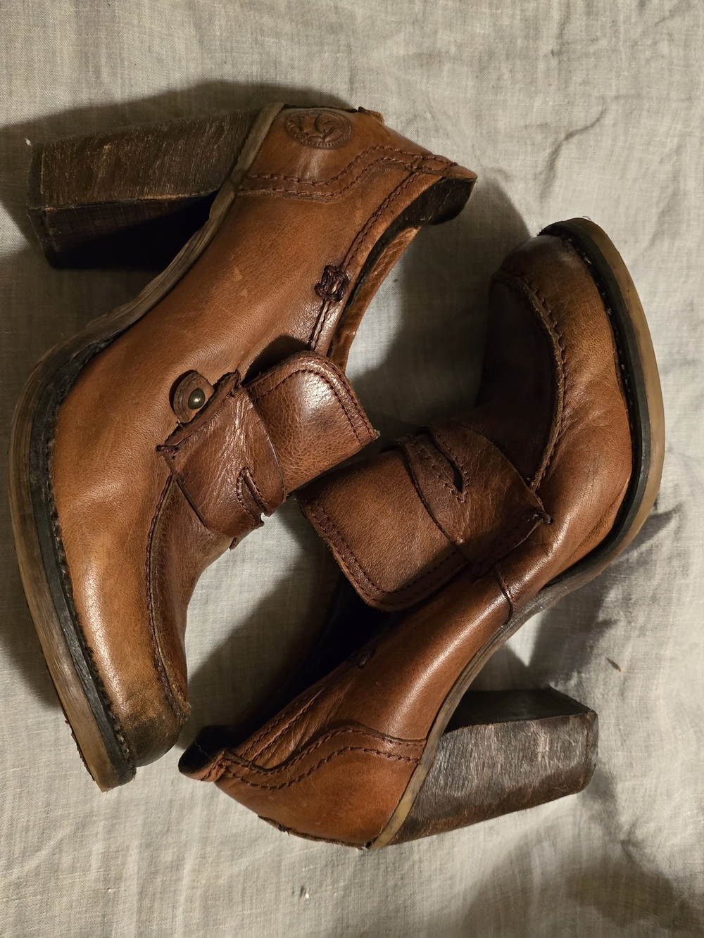 Pakros Women’s Brown Leather Block Heel Slip-On Shoes